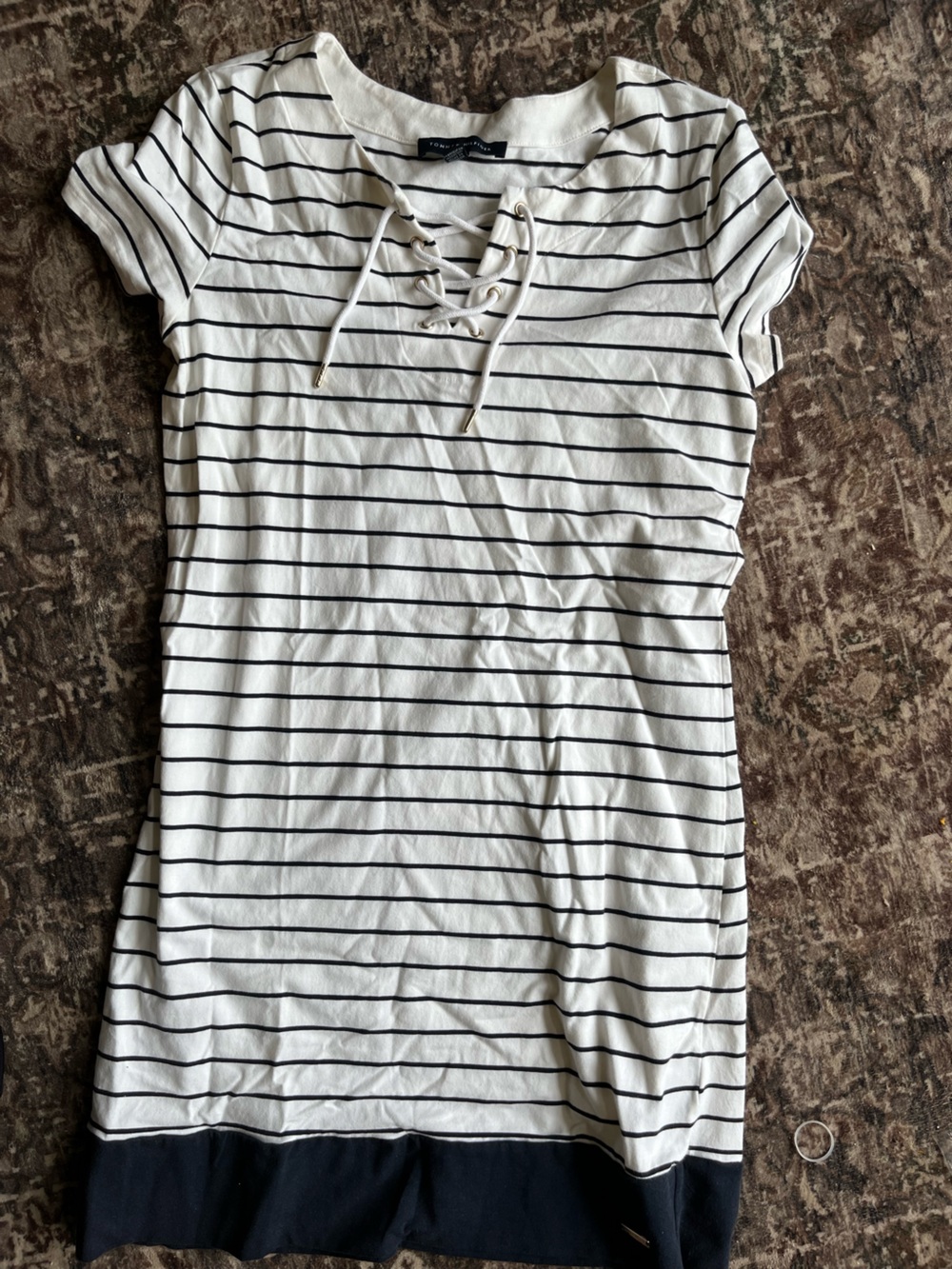 Tommy Hilfiger White and Navy Striped Hoodie